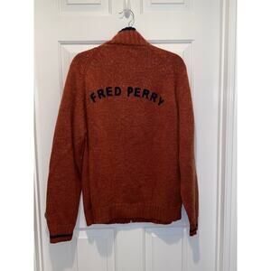 Fred Perry Wool Blend Full Zip Sweater Burnt Orange size Large Men